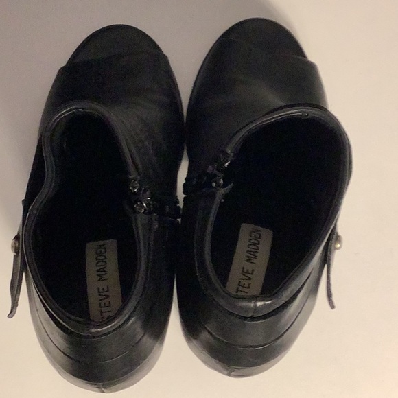 Steve Madden “Now” Black Leather Open Toe High Heel Zip Ankle Bootie Sz 7 - Picture 8 of 12